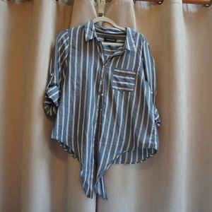Ivanka Trump Blue/White Striped Tie Front Shirt